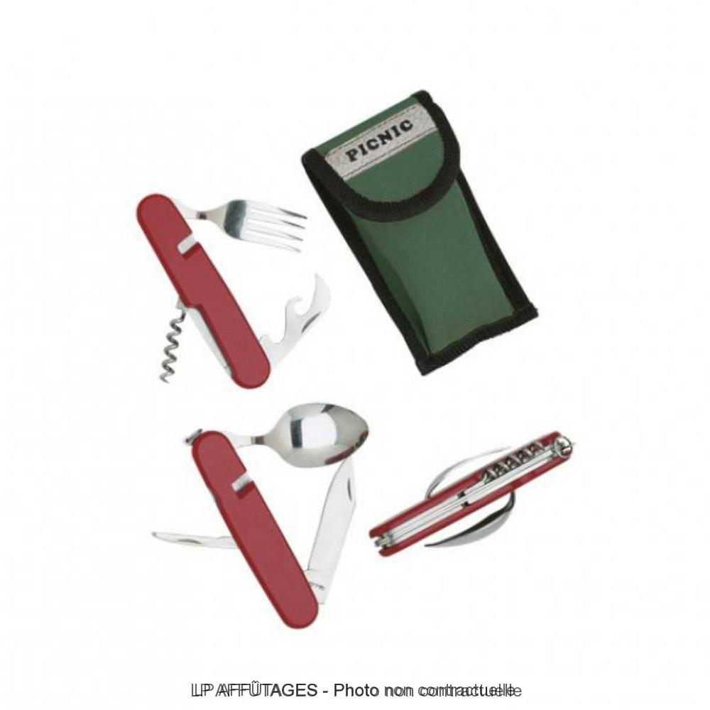 COUVERT CAMPING 6 PIÈCES ROUGE 11CM INOX + ETUI