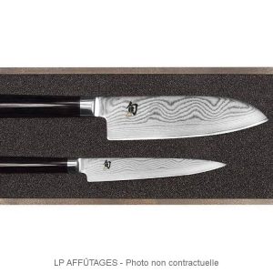 SET 2 COUTEAUX KAI SHUN DAMAS INOX EN COFFRET BOIS