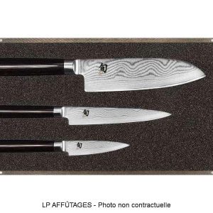 SET 3 COUTEAUX KAI SHUN DAMAS INOX EN COFFRET BOIS DMS 310